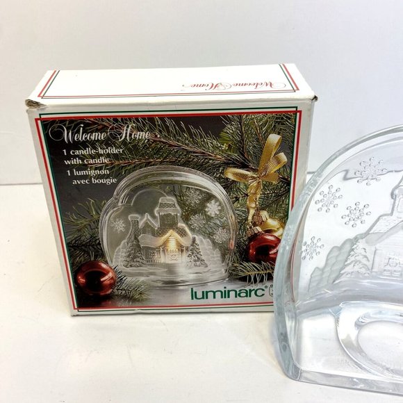 Luminarc Glass Candle Holder Welcome Home House Christmas Winter Snow Scene - Picture 3 of 7